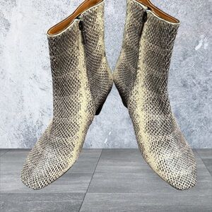 Robert Clergerie Chic Genuine Snakeskin Ankle Boots with clear wedge heel